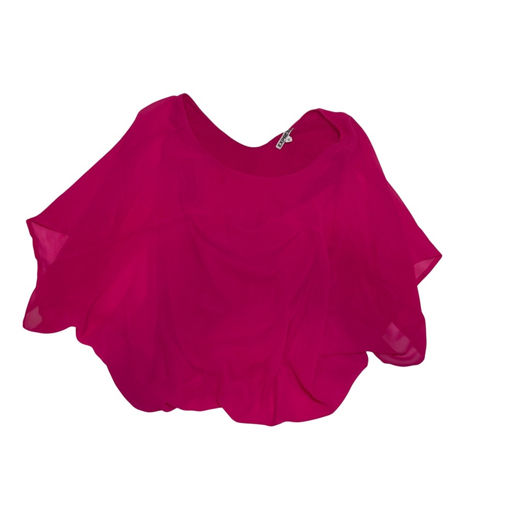 Express Magenta Pink Chiffon Double Layer‎ Dolman Sleeve Bubble Hem Blouse XS - Picture 3 of 6
